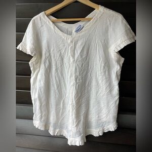 Dunes Relaxed Fashion White Medium 100% Cotton Ruffles V-Neck elevated basic